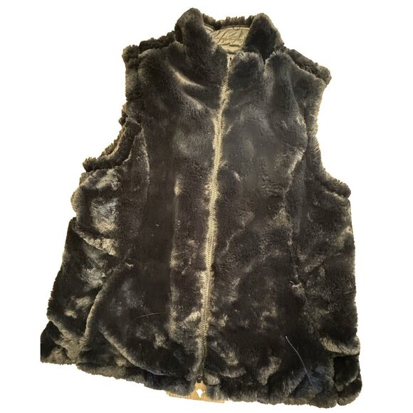 Nicole Miller Reversible Plush Faux Fur Quilted Smooth Black Vest Women Small - Picture 2 of 9